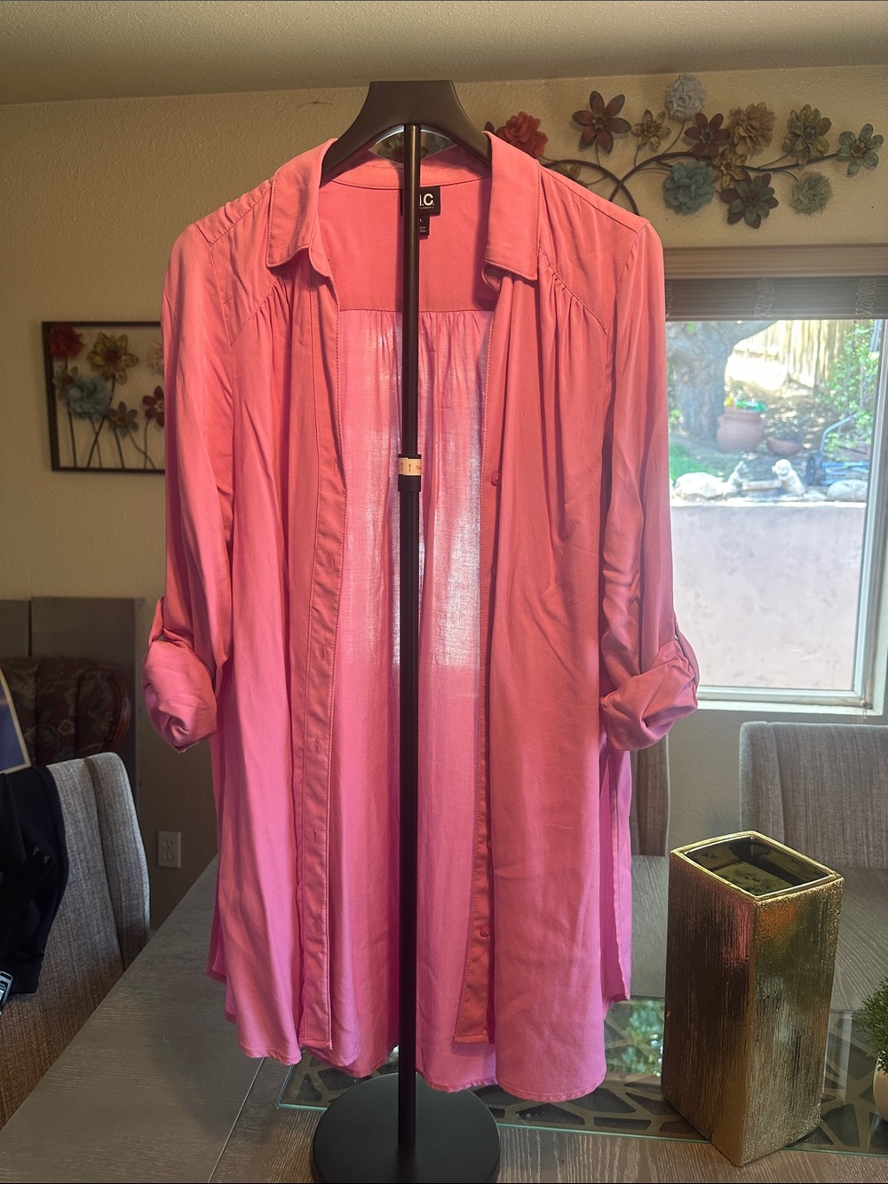 INC International Concepts Pink Open-Front Lightweight Shirt Jacket